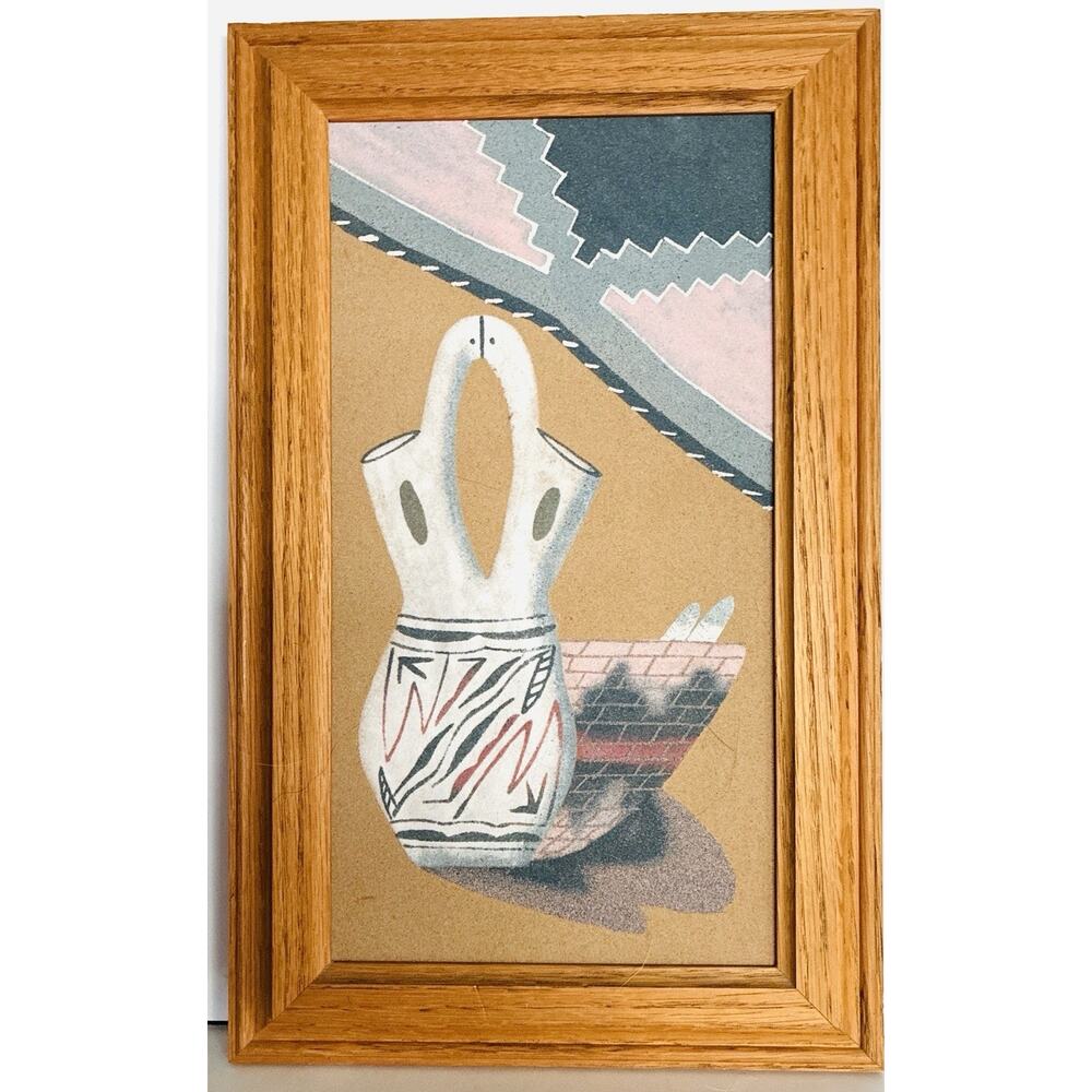 Navajo Sand Art Wedding Vase Wall Decor Solid Wood Frame 16 X 10” Southwest Uniq